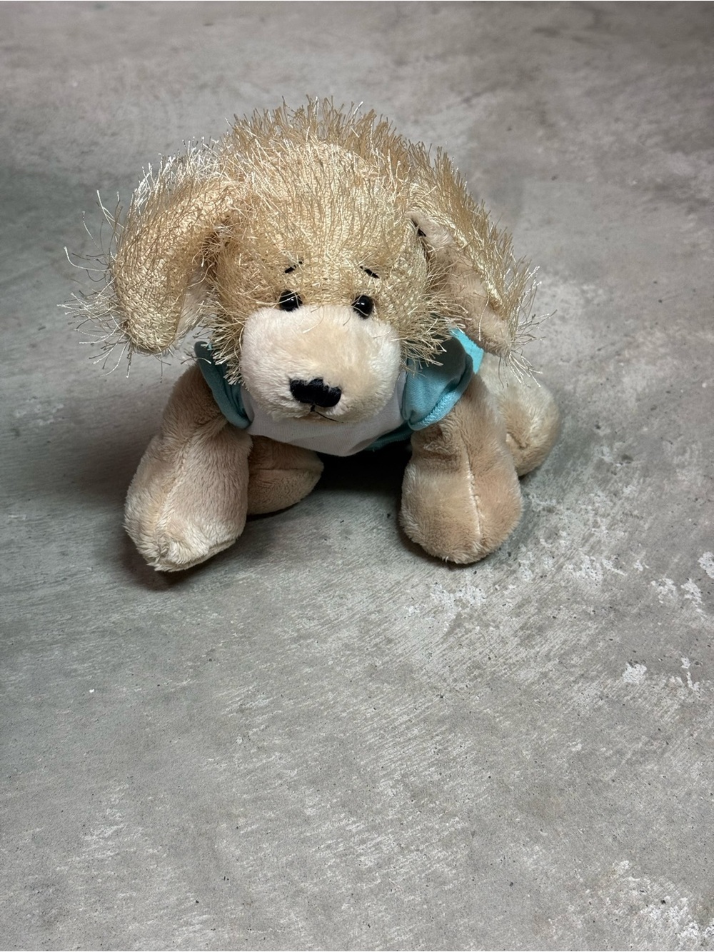 Plush Tan Puppy Stuffed Animal with Blue Accent